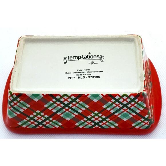 LOAF BAKING DISH-TEMP-TATIONS-Ceramic-Red & Green-Plaid-Holiday Theme-Small - Picture 5 of 8